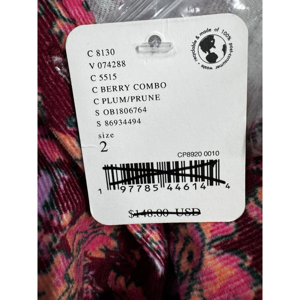 Free People NWT Floral Corduroy Mini Dress Size 2 Berry Plum Button Front Boho - Picture 11 of 14